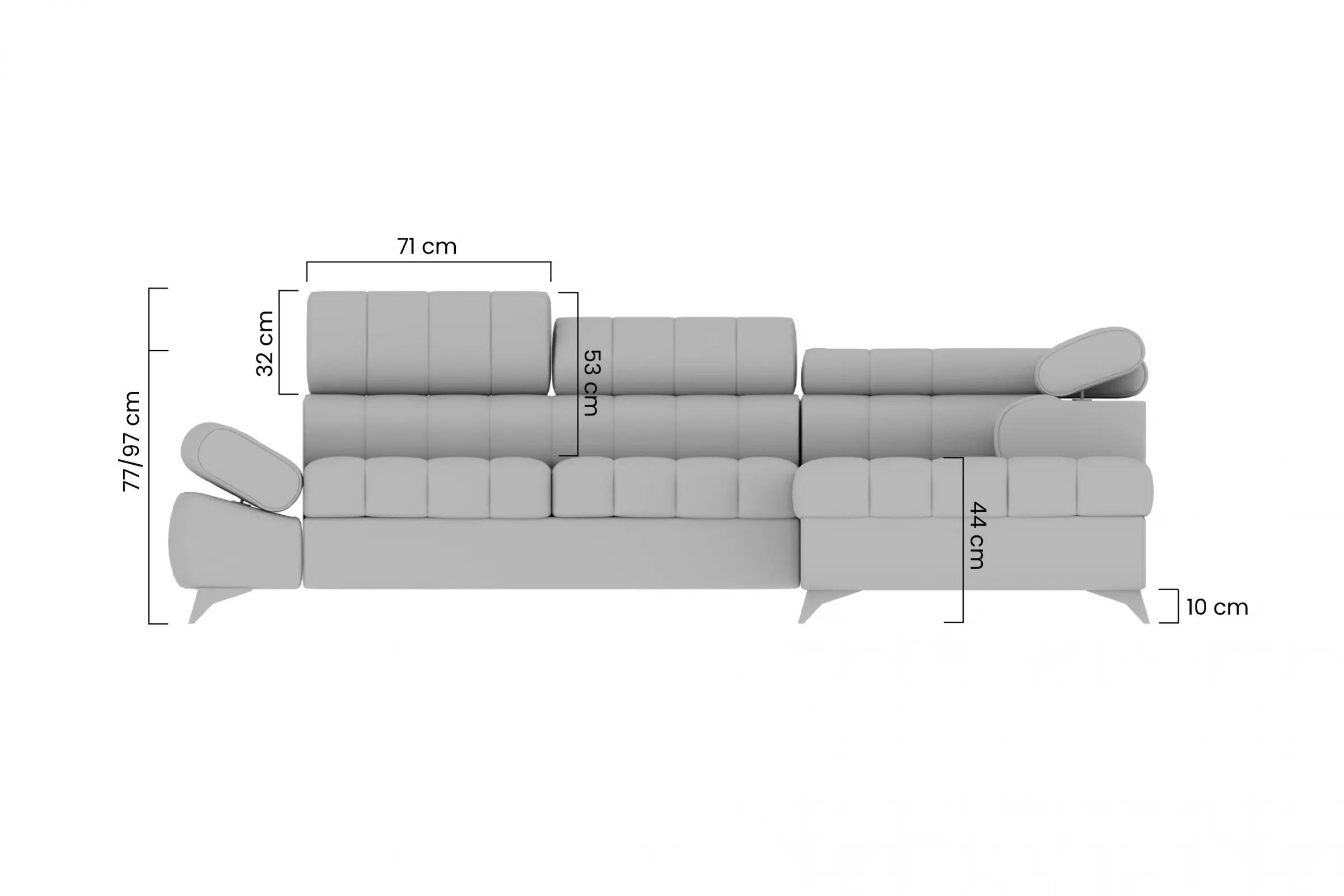 Narożnik lewostronny VALORIS L regulowane zagłówki i podłokietniki tkanina Perfect Harmony 80 jasnoszary - B_162926