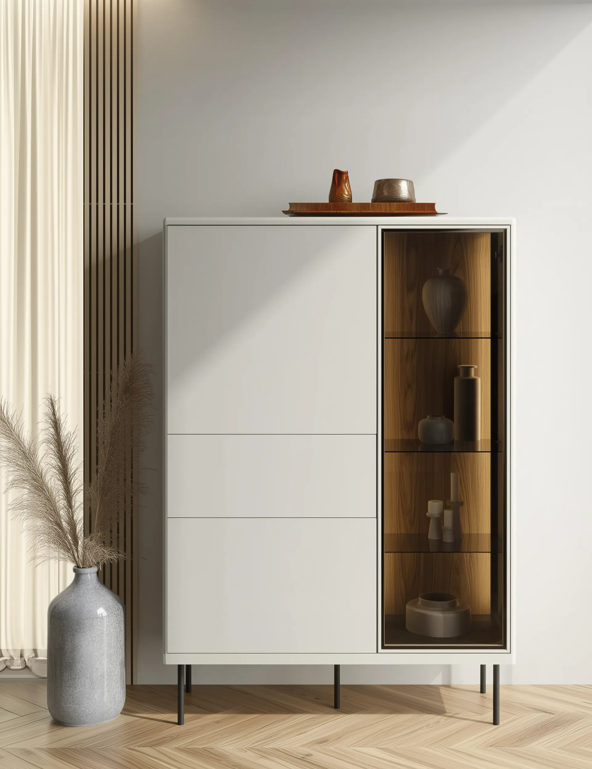 Niska witryna LED Epiro EP-01 kaszmir/dąb ciemny - EP1KDC