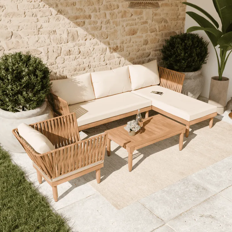 Zestaw ogrodowy wypoczynkowy SEMPLE 3-set drewniany kremowy Zenjoy - SEMPLE_KREMOWY