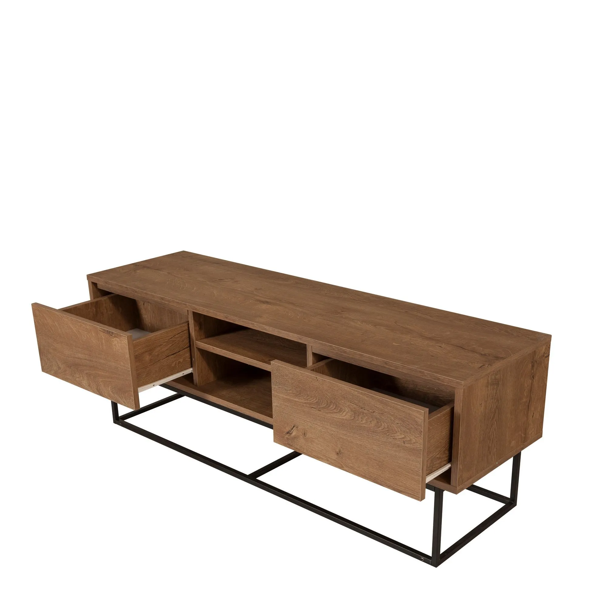 Szafka RTV z 2 szufladami RODEZ 140 cm orzechowa/czarna