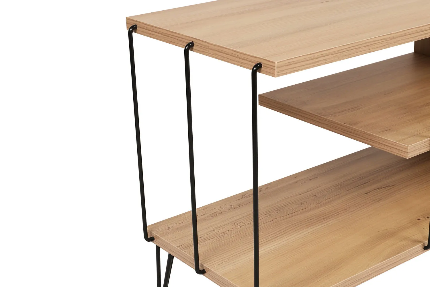 Stolik RTV drewniana z półkami EZE 120 cm dąb naturalny czarny stelaż - ASI_854KLN3046