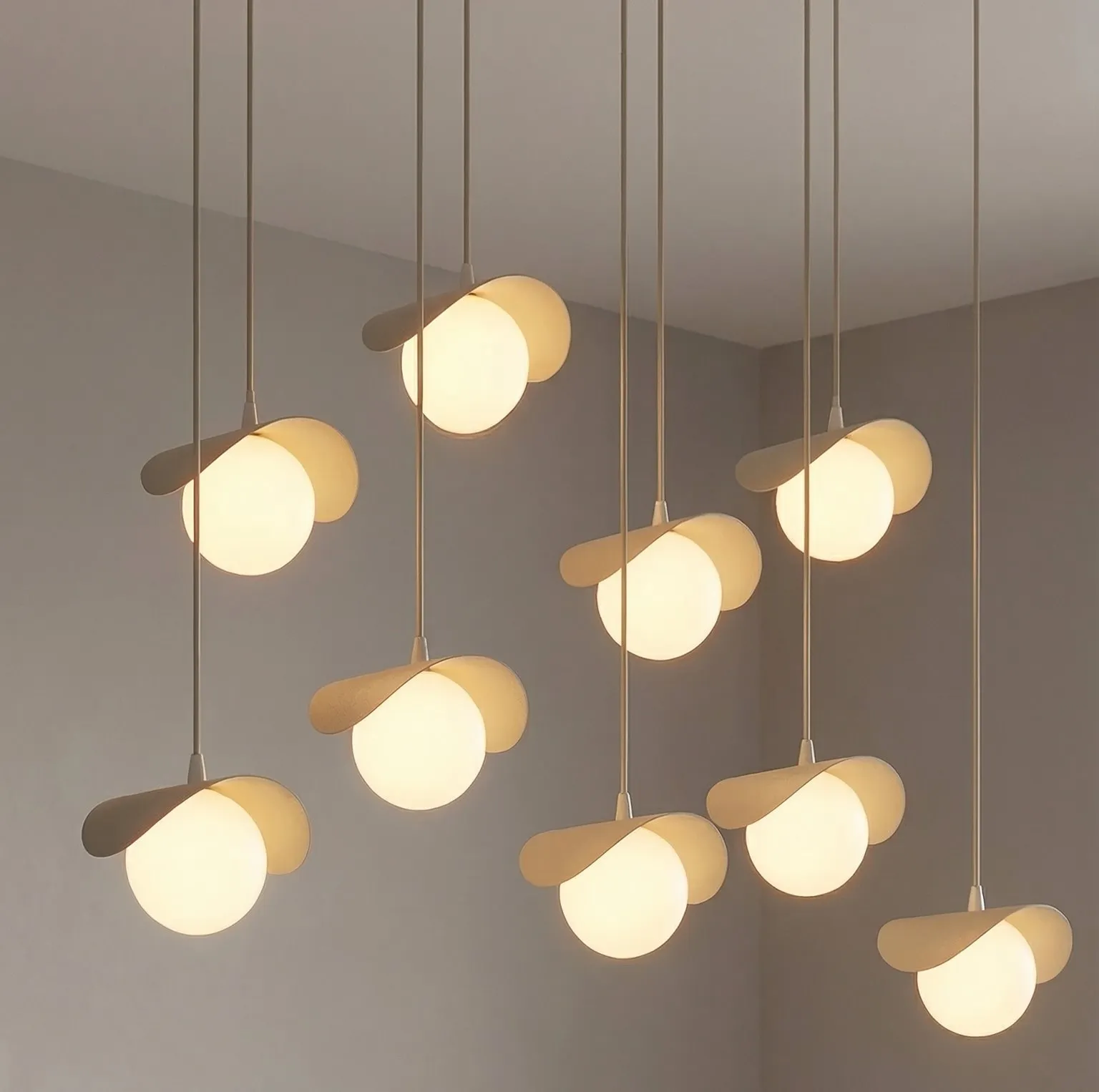 lampa wisząca, kule, zawieszenie, modułowe, oświetlenie LED