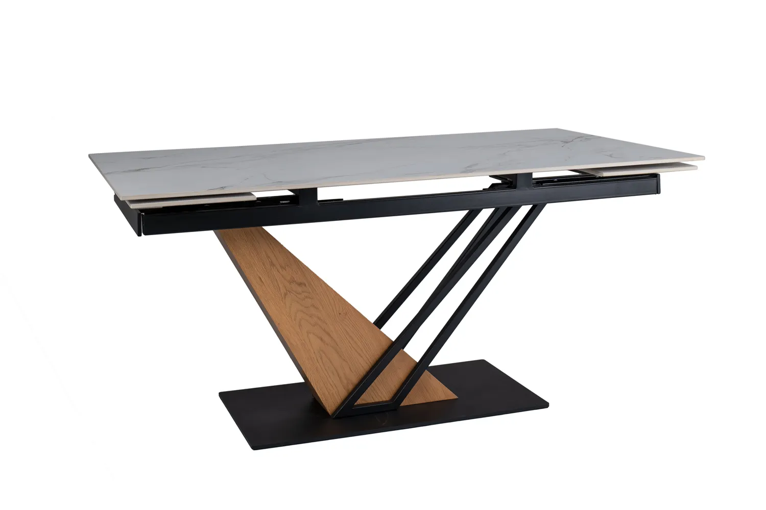 Stół rozkładany ceramiczny blat GENESIS 90x160-220 biały mat stelaż dąb czarny Stół rozkładany ceramiczny blat GENESIS 90x160-220 biały mat stelaż dąb czarny
