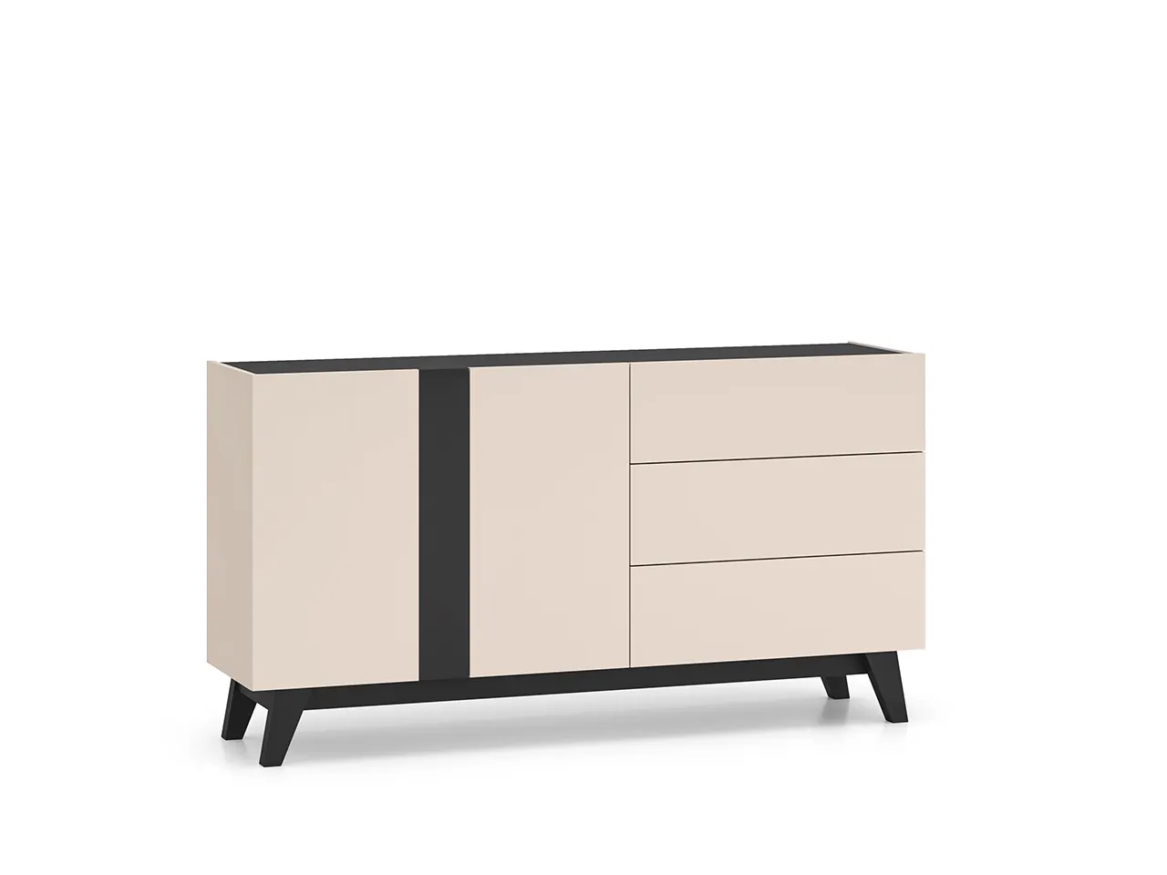 Komoda z półkami i szufladami FRESHION 160 cm beżowo-czarna