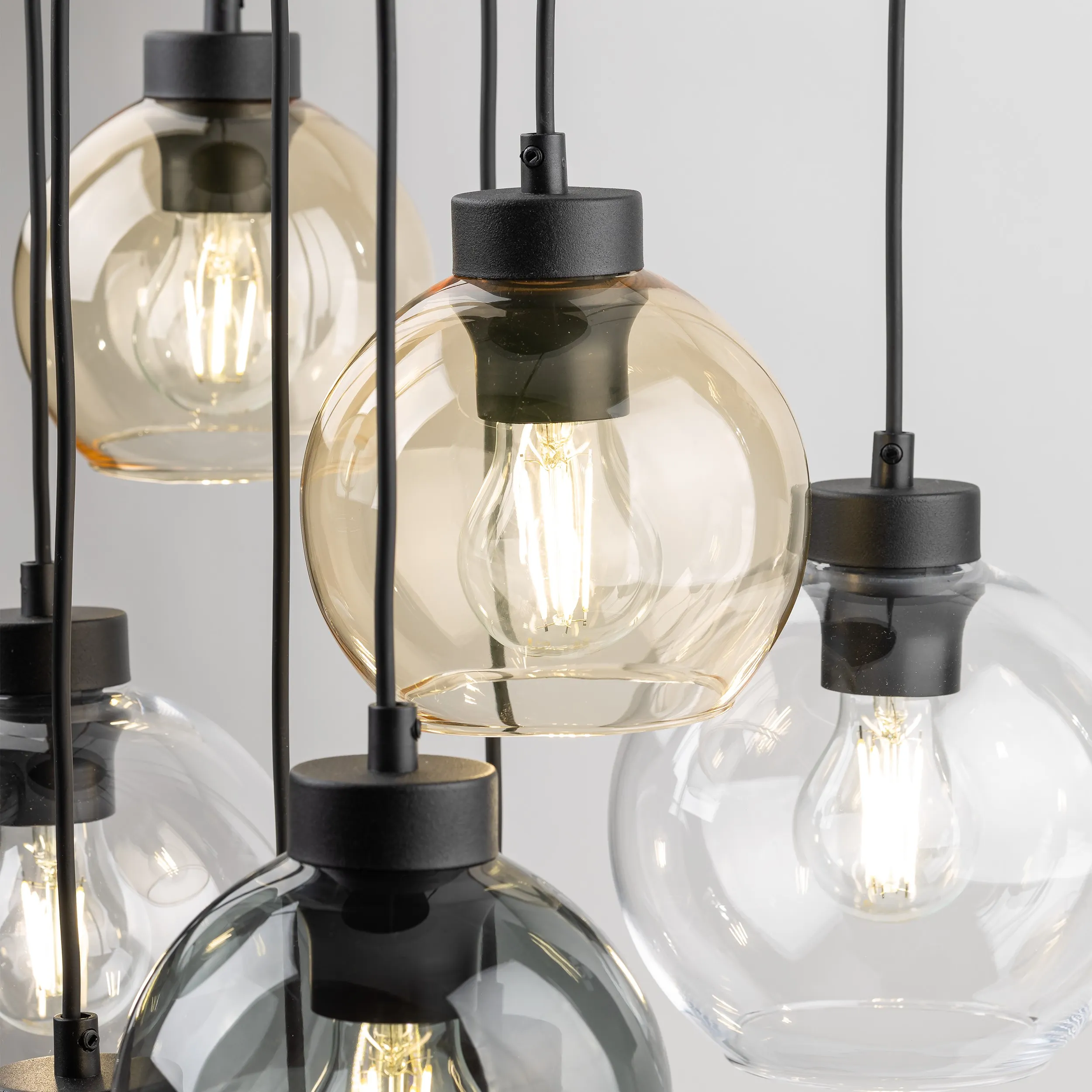 Lampa wisząca CUBUS MIX czarna z wielokolorowymi bursztynowy szary transparentny szklanymi kloszami 140x58cm - TK_10247