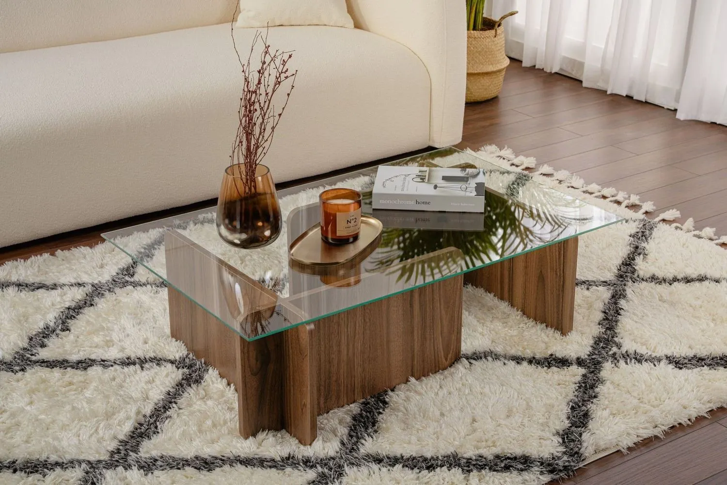 Stolik kawowy FLAVIO 65x105 cm orzechowy transpatentny