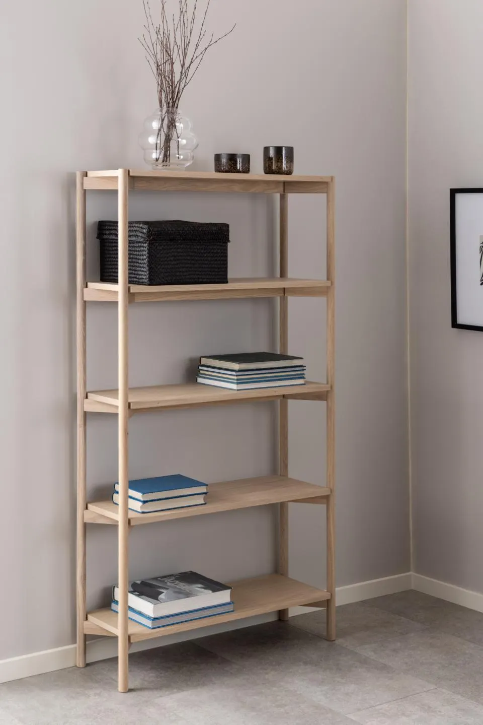 Regał wysoki NORTH fornir dębowy bielony, olejowany 86x30x160 - 0000099905