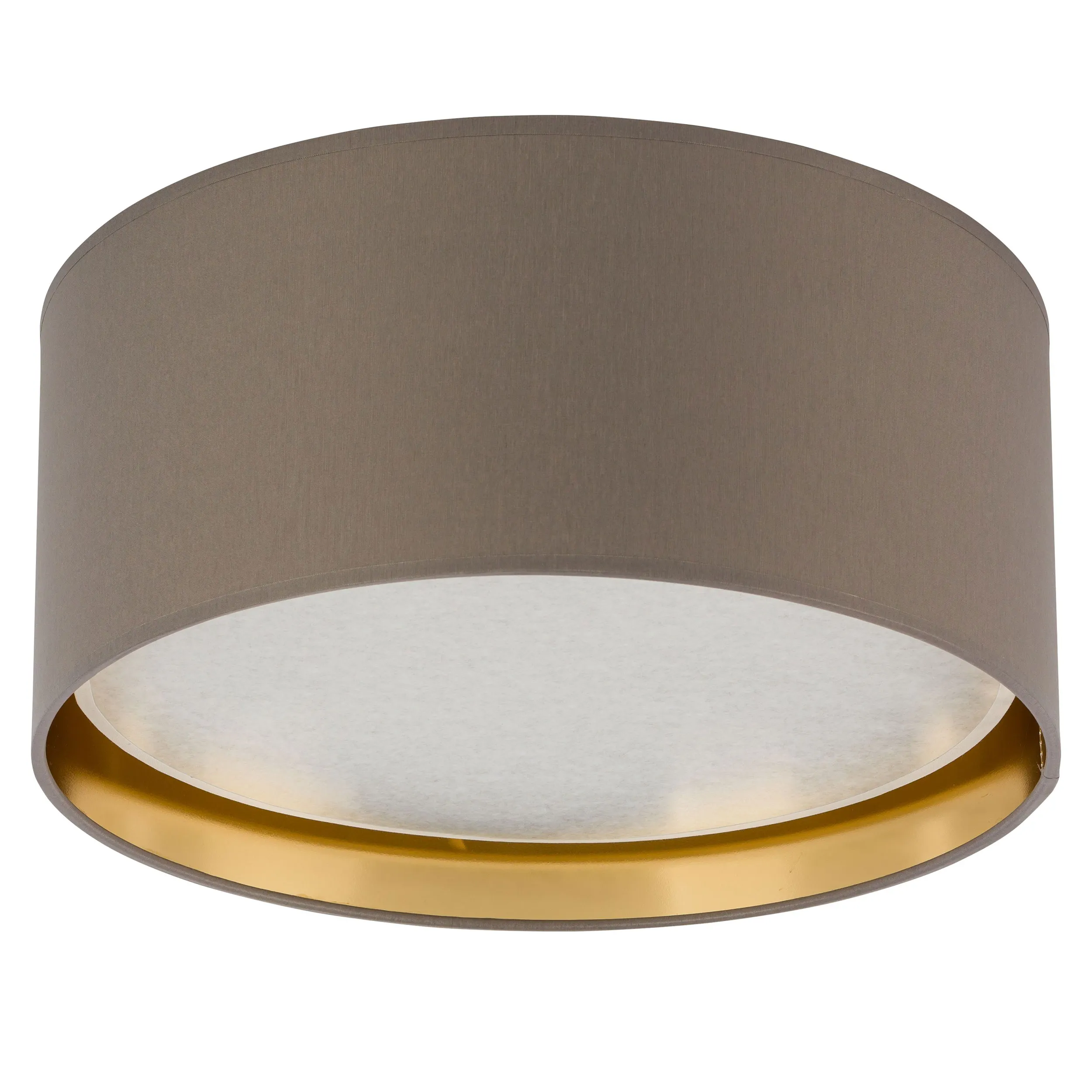 Lampa sufitowa BILBAO beżowa na zewnątrz złota wewnątrz z białym kloszem z tkaniny okrągła 45x17cm