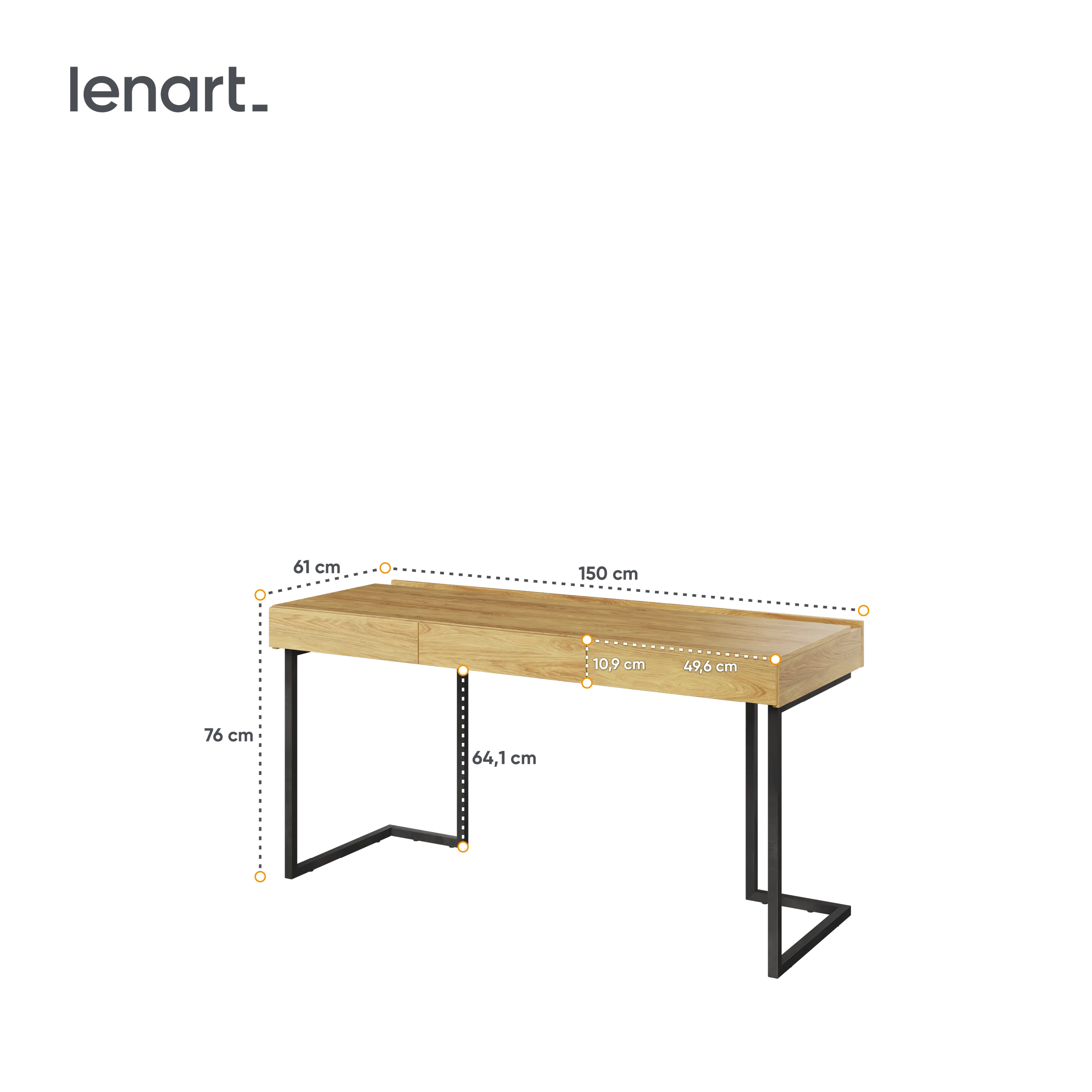 Biurko wolnostojące Teen Flex TF-04+TF-15 150cm hikora naturalna/surowa stal - TF415HRS