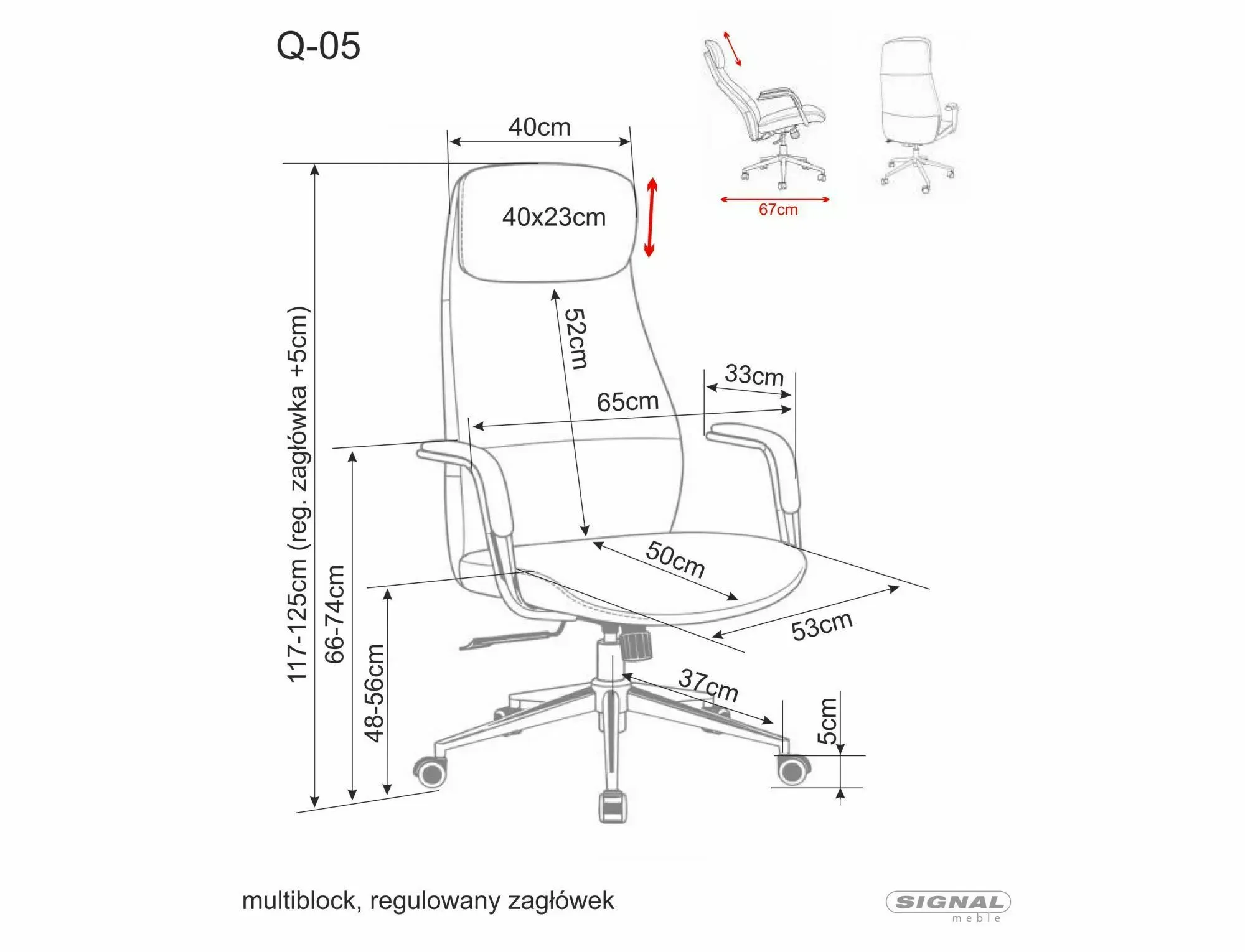 Fotel obrotowy z regulowanym zagłówkiem Q-05 multiblock ekoskóra szary — zdjęcie 2