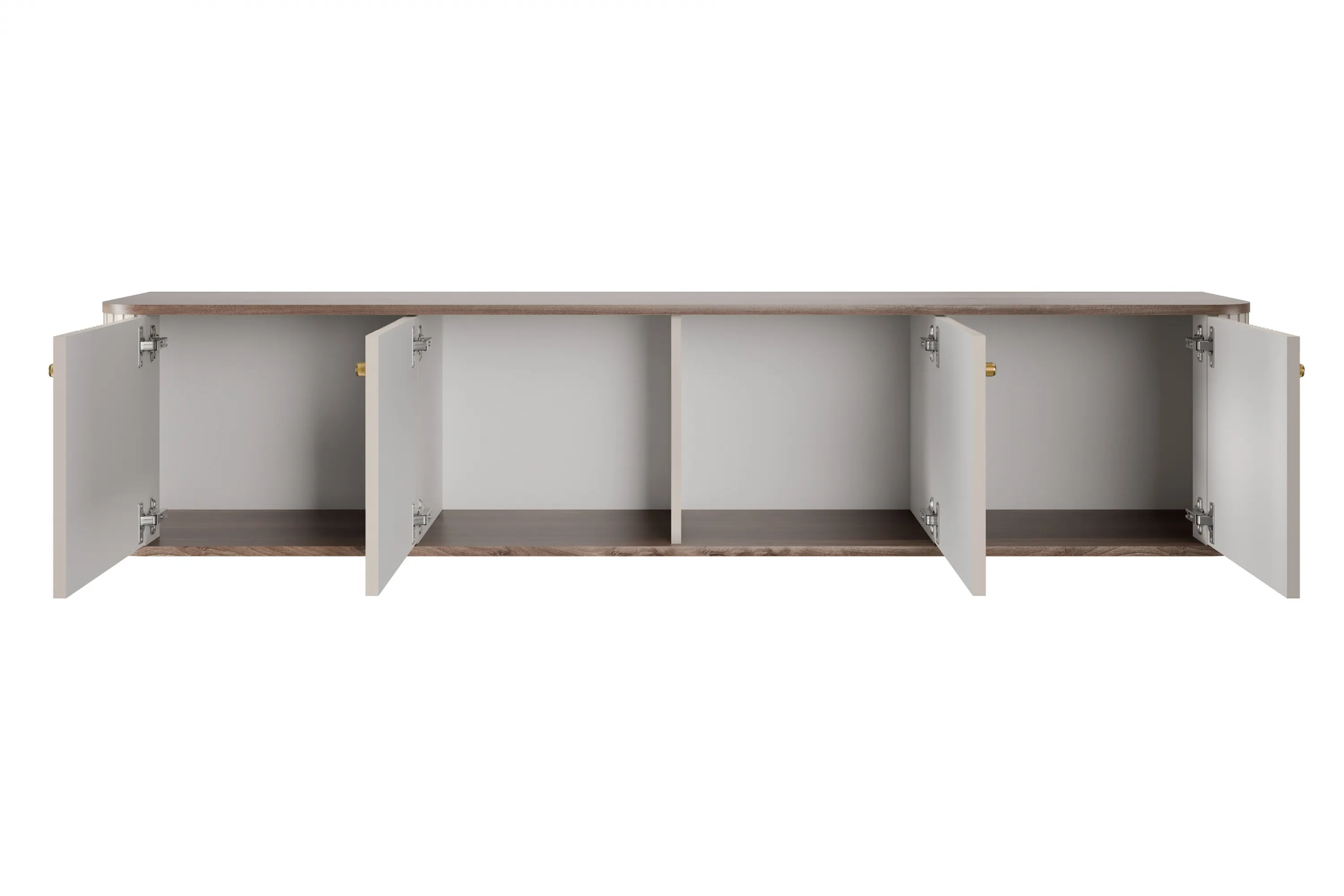 Szafka RTV wisząca 4-drzwiowa VESPER RTV 187 ryflowany front cashmere orzech złote uchwyty - B_163753