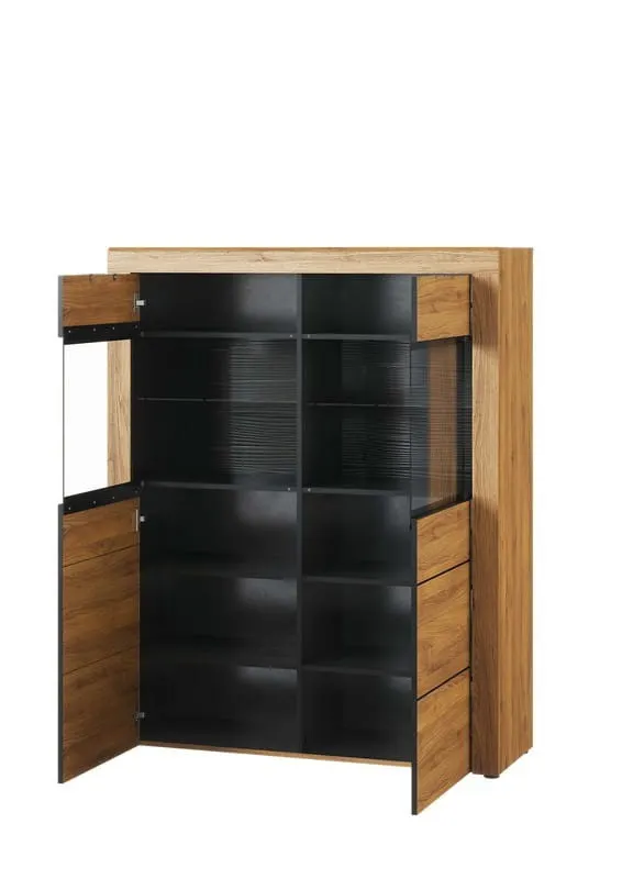 Witryna KAMA 15 2-drzwiowa dąb camargue czarna 148x119x40cm - TH-100-1011