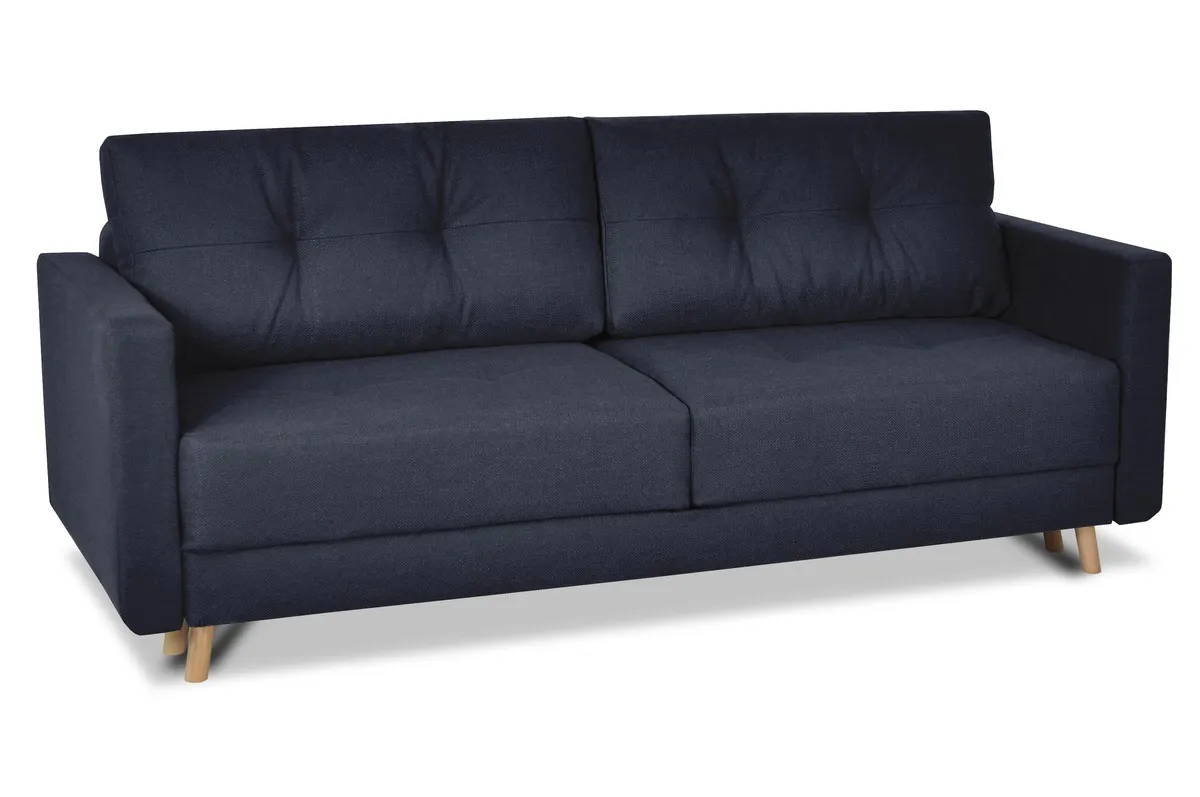Sofa rozkładana z pojemnikiem SCANDI 218 cm granatowa pikowana