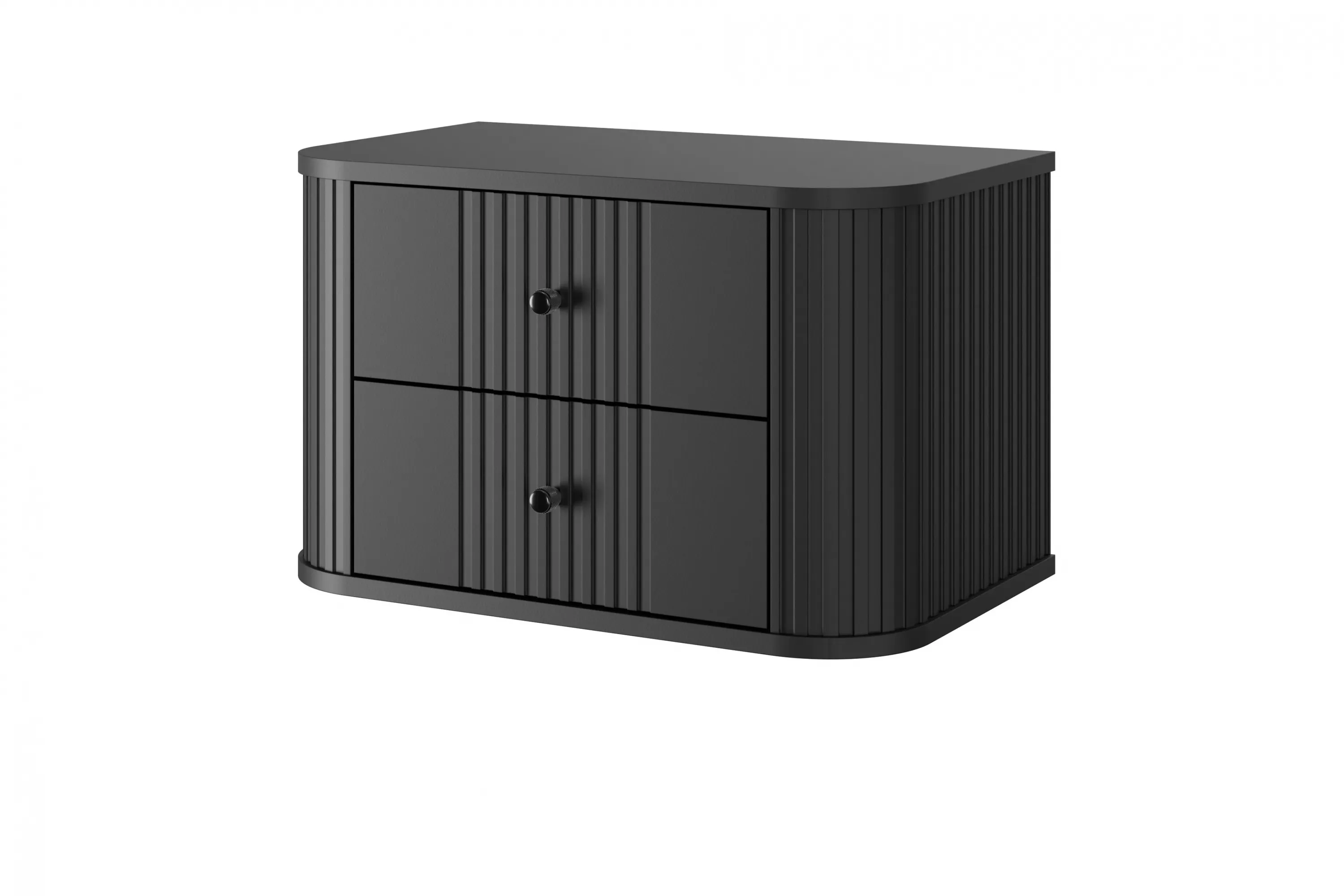 Szafka nocna wisząca z 2 szufladami VESPER 56 zestaw 2 sztuk ryflowany front czarny wisząca - B_163855