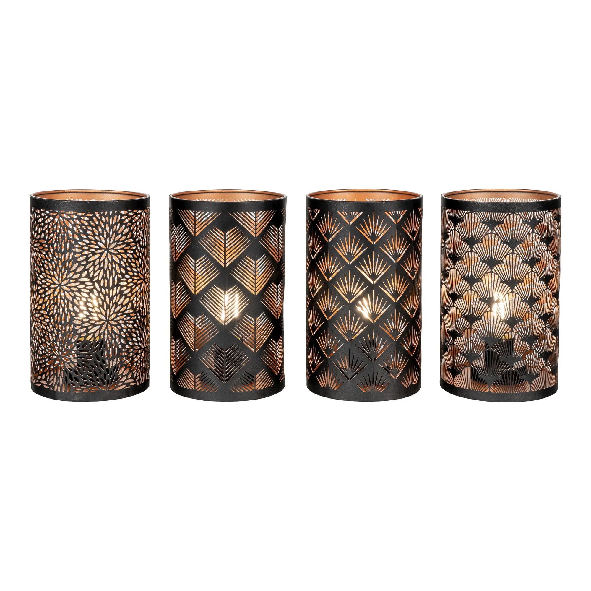 Latarnia LED miedziana NATA zestaw 60 szt. czarna Lampa, Słoik, Puchar, Brąz, Ceramika