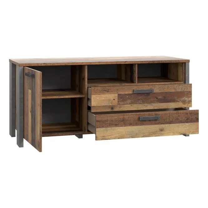 Szafka RTV CLIF z szafką i 2 szufladami - old wood vintage, beton