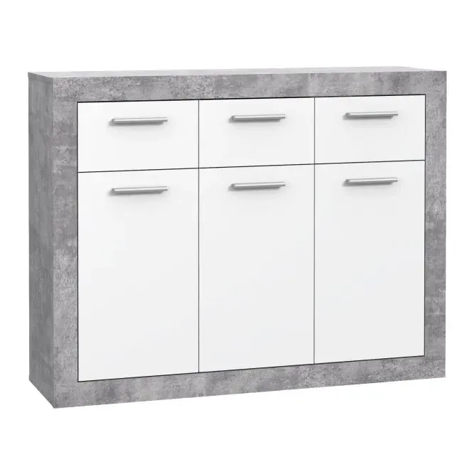 Komoda 3-drzwiowa z 3 szufladami BACCIO 120 cm beton biały