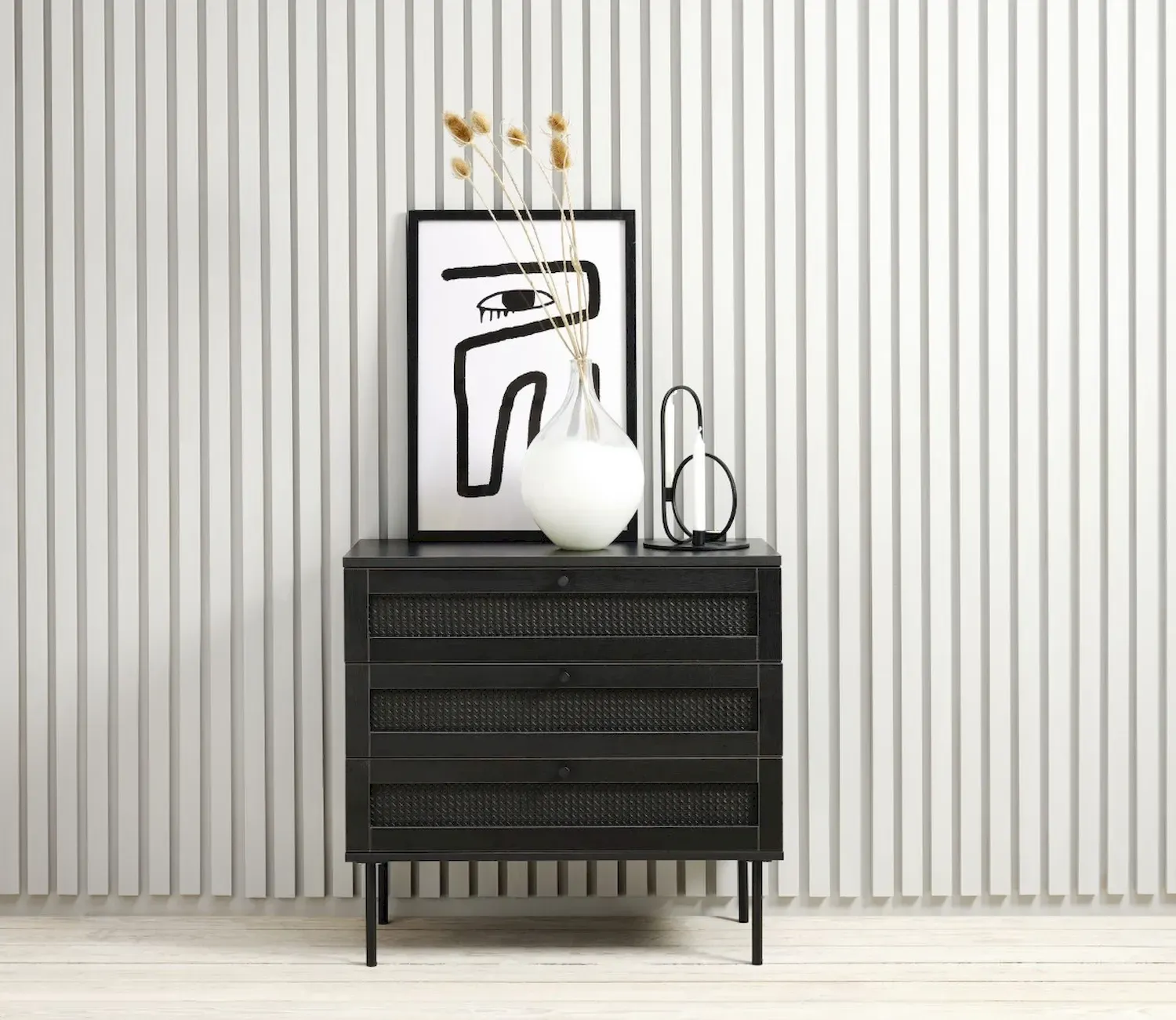 Komoda z 3 szufladami PENSACOLA 80x75 rattan/czarna - UN_44631013