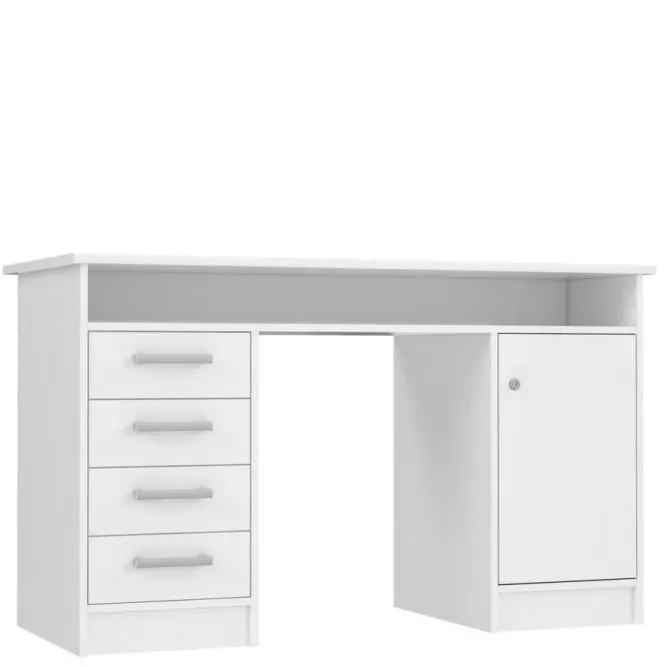 Biurko NET106 z szafką i 4 szufladami i pólką - biały