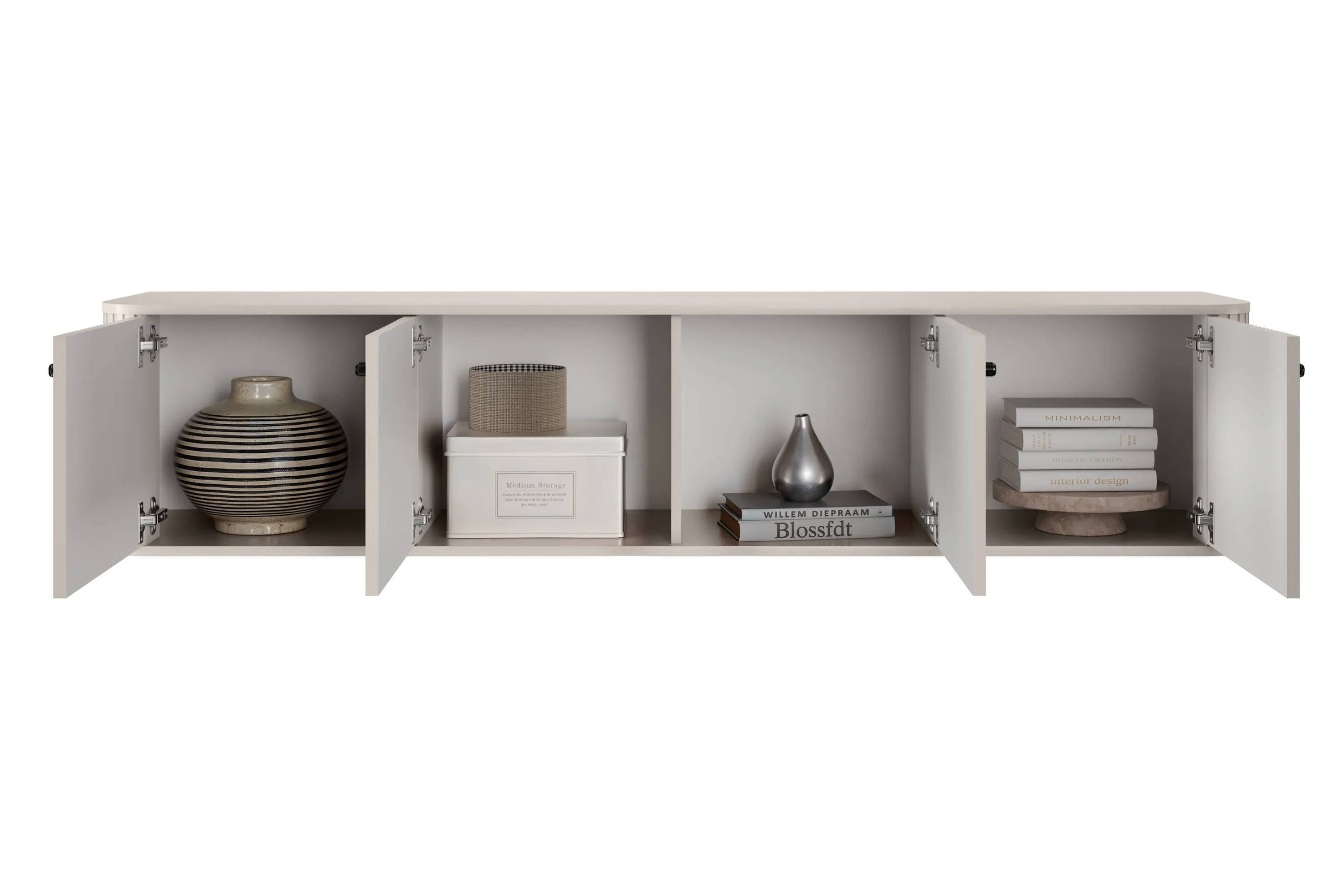 Szafka RTV wisząca 4-drzwiowa VESPER RTV 187 ryflowany front cashmere czarne uchwyty - B_163734