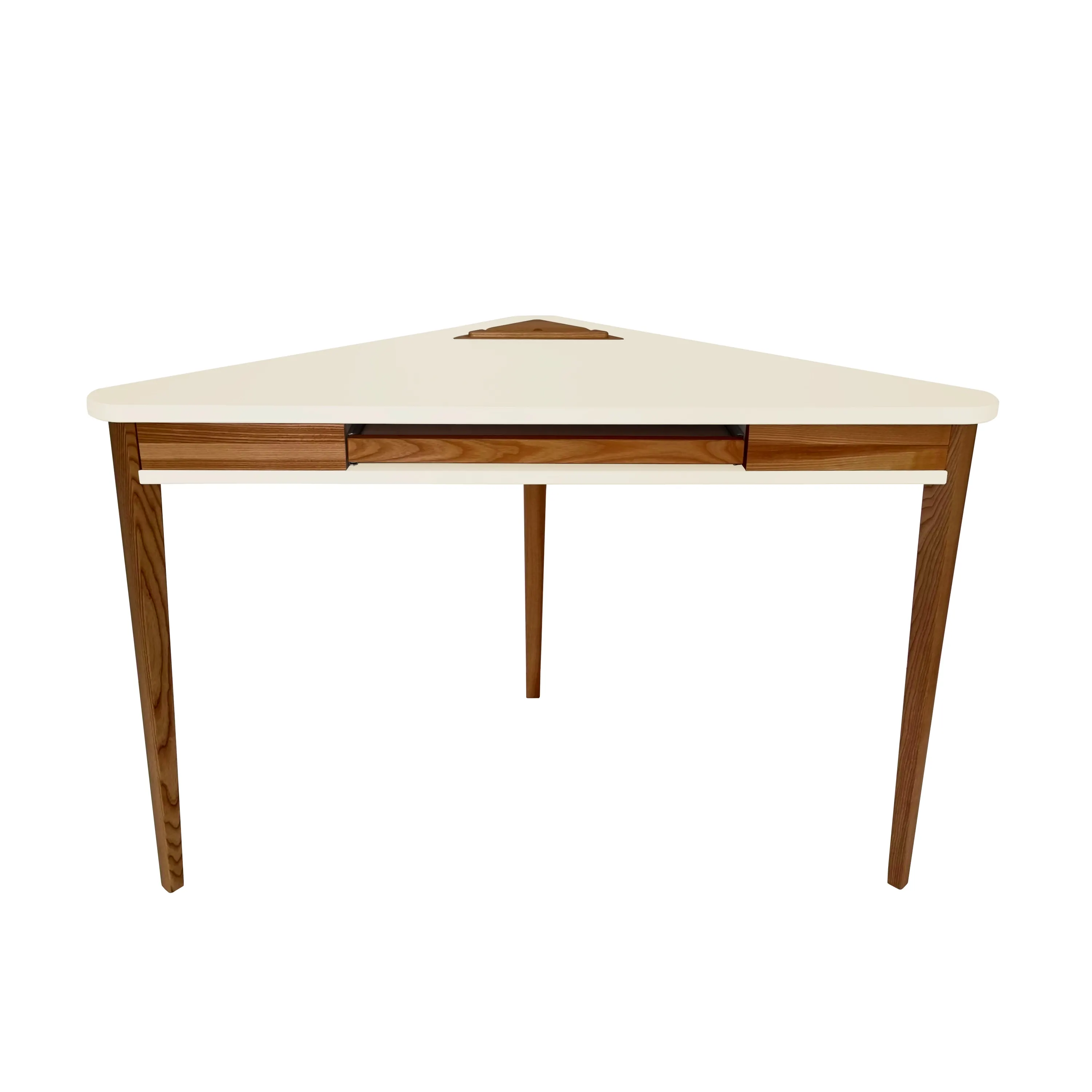 Biurko narożne ASHME z półką na klawiaturę 114x85 kremowy blat/ciemne drewniane nogi