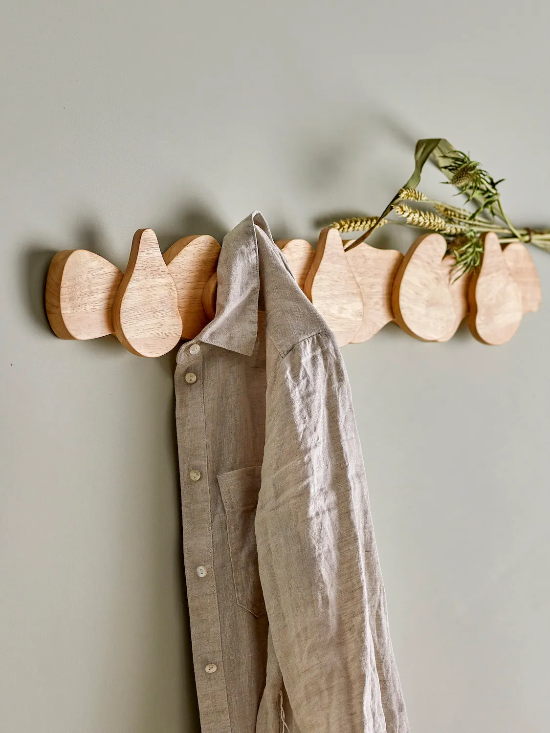 wooden, coatrack, shirt, linen, hooks