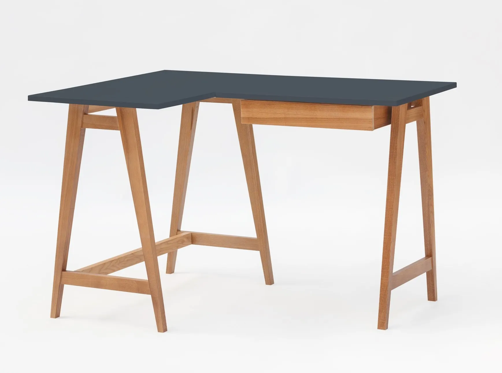 Biurko narożne z szufladą LUKA lewostronne 115x85 grafitowy blat/nogi kolor dąb Biurko, Meble, Tabela, Stół do jadalni