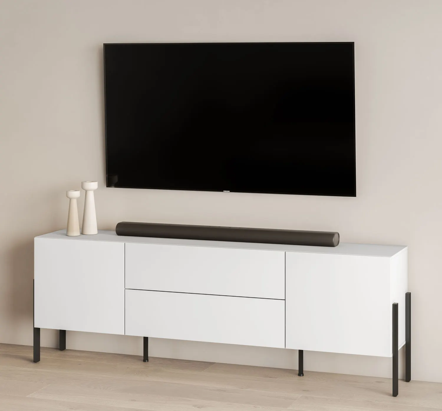 Szafka RTV 2-drzwiowa z szufladami JUKON 204 cm biały mat - 2497ND40