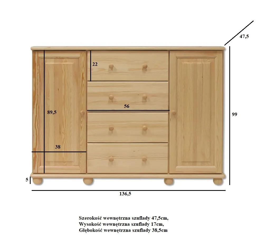 KD120 komoda S138 W100 G47 sosna naturalny DREWMAX — zdjęcie 3