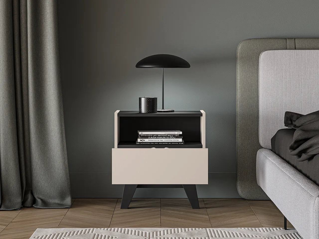 Szafka nocna z szufladą FRESHION 53x50 beżowo - czarna - 1FRES06-001