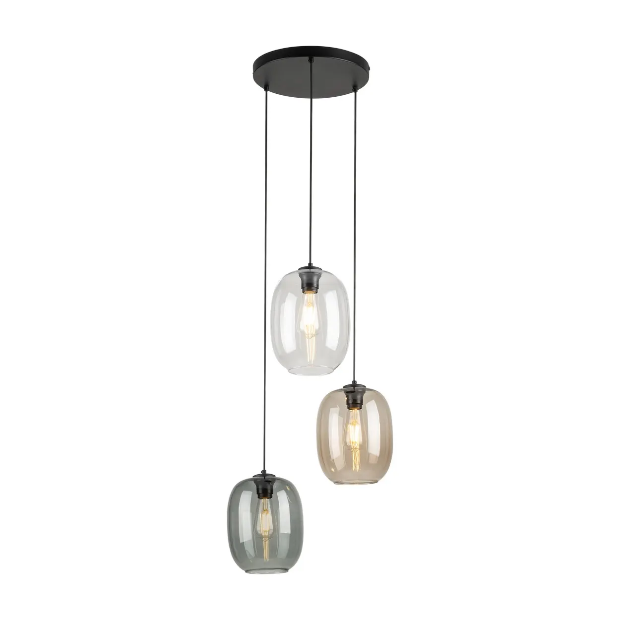 Lampa wisząca ELIO czarna z transparentnym przyciemnianym i brązowym szklanym kloszem 110x45cm