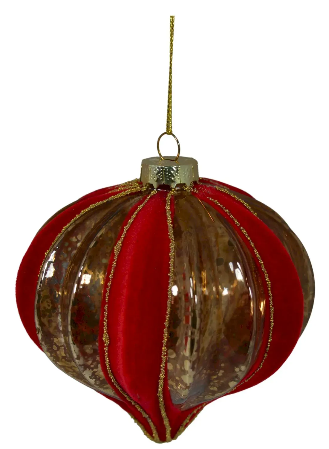 Bombka szklana welurowa CZERWONO-ZŁOTA 6812 Bombka szklana welurowa CZERWONO-ZŁOTA 6812