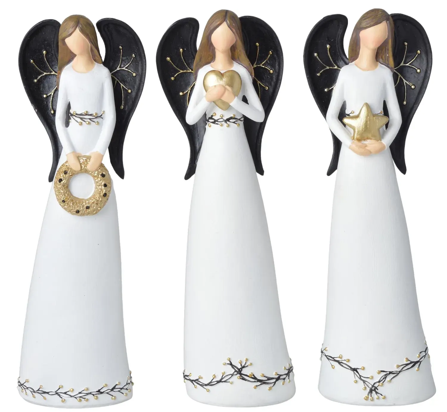 Figurka ANIOŁ 25 cm 3 sztuki biało-czarne