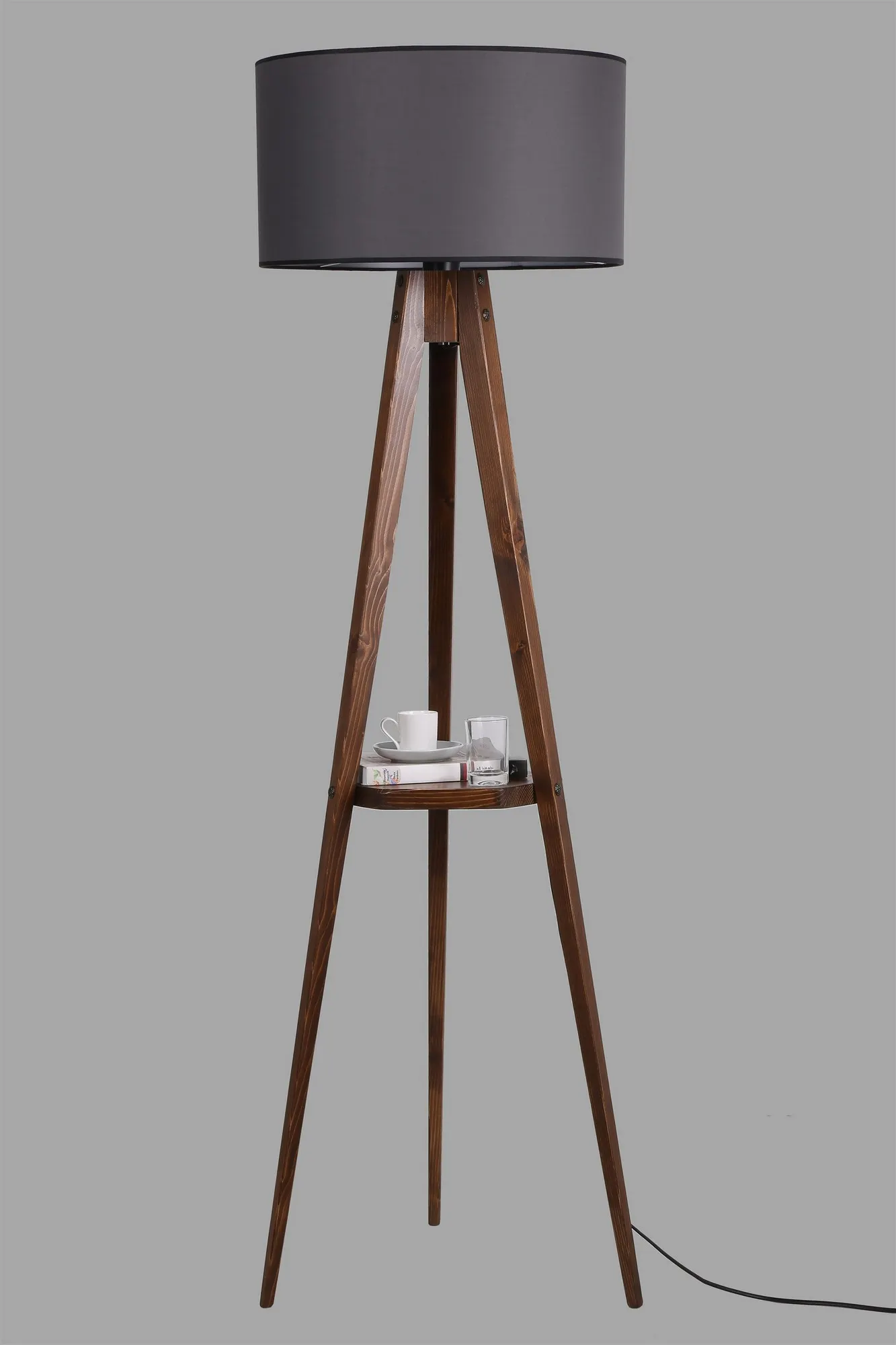 Lampa podłogowa CYLINDER 176cm ciemnoszara kolor podstawy orzech - ASI_534LUN2169