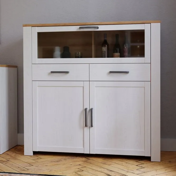 Witryna barek z witryną i szufladą CHISBURY - dąb riviera, modrzew jasny sibu - BHLK321-M482