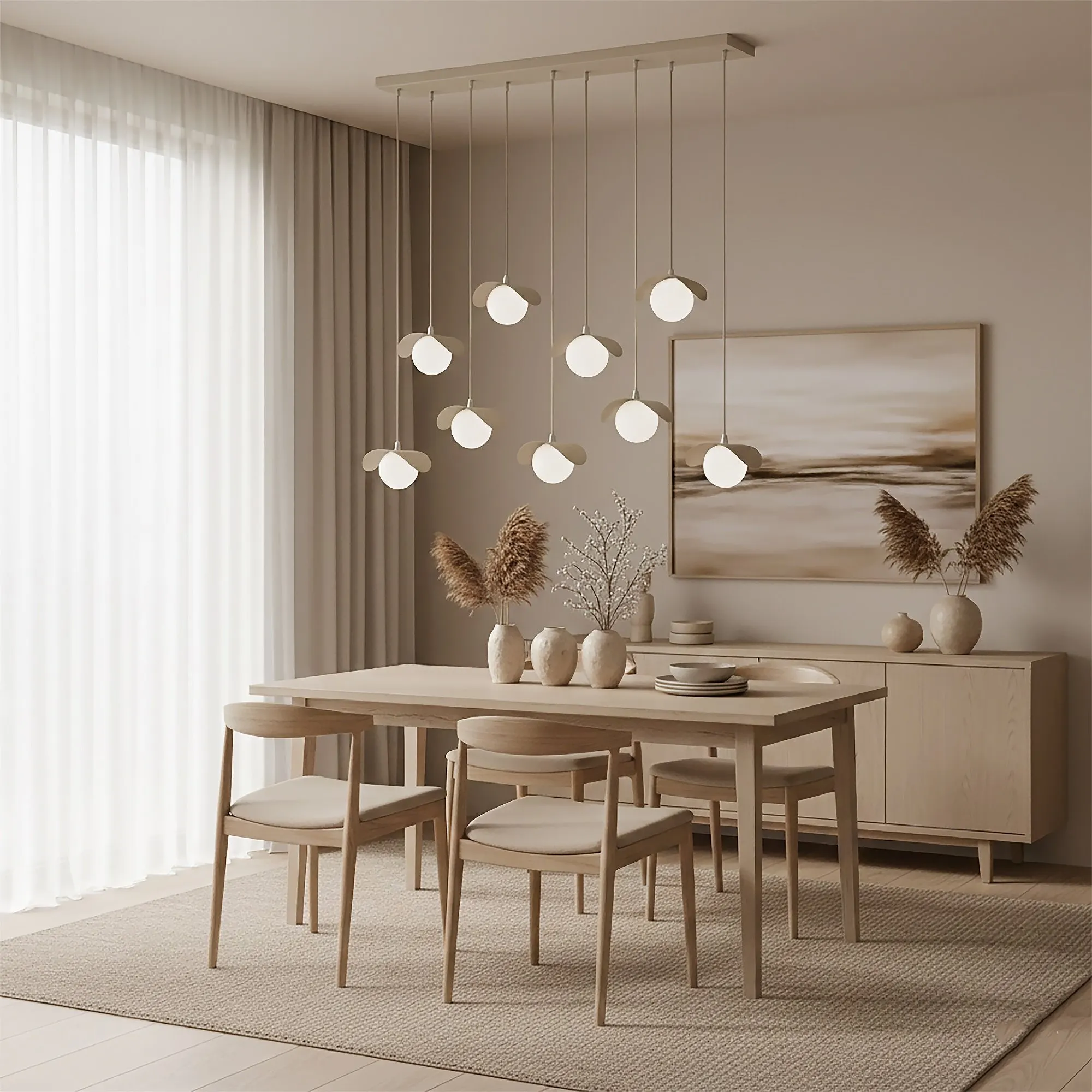 image stół, jadalnia, drewniany, led lampy, dekor
