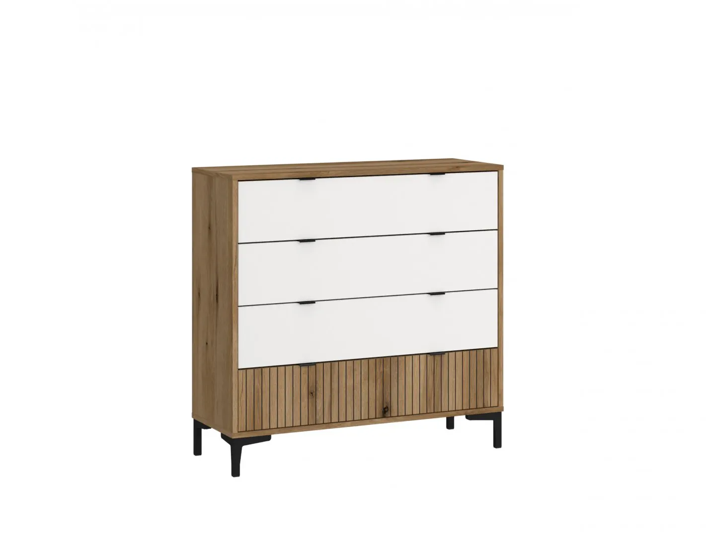 Komoda z 4 szufladami RICKO RIKK03 Biały, Dąb Coast, NADRUK Komoda z 4 szufladami RICKO RIKK03 Biały, Dąb Coast, NADRUK