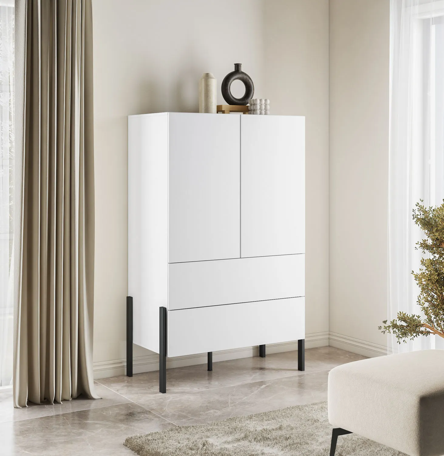 Bieliźniarka 2-drzwiowa z szufladami JUKON 90x150 biały mat - 2497ND38