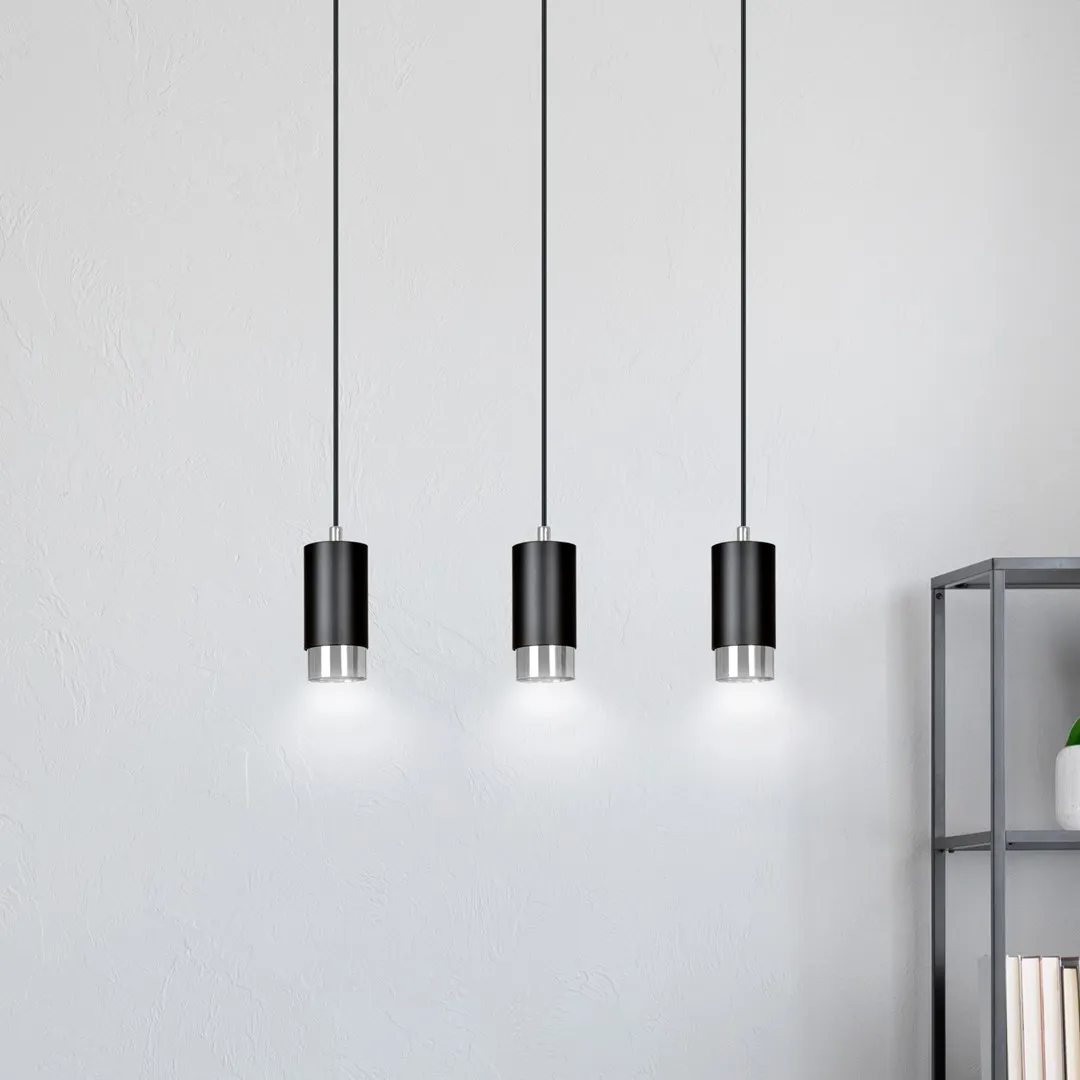 Lampa wisząca FUMIKO (816/3) z regulacją wysokości czarna-chrom — zdjęcie 7