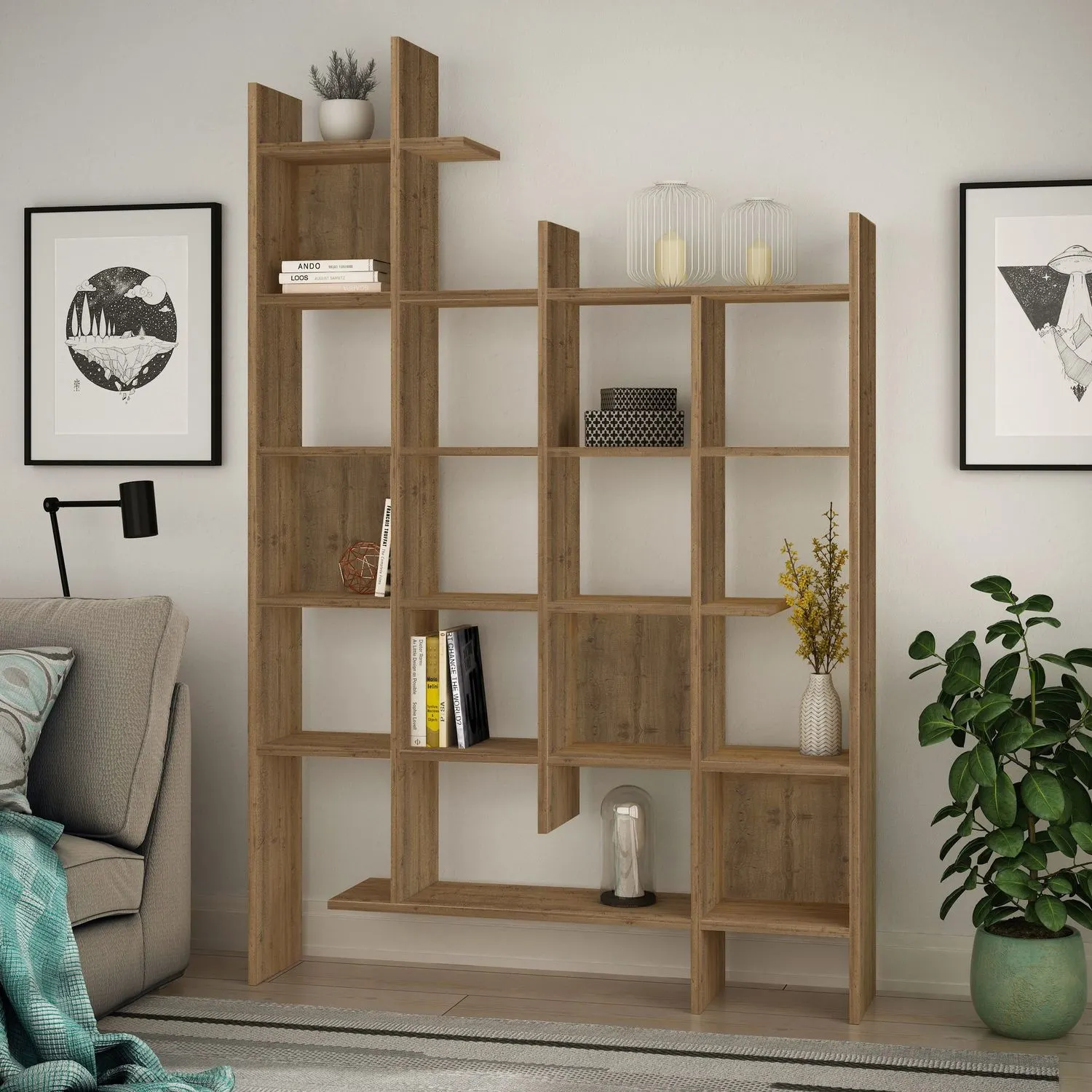 Regał drewniany wysoki MANCO 122 cm naturalny — zdjęcie 2