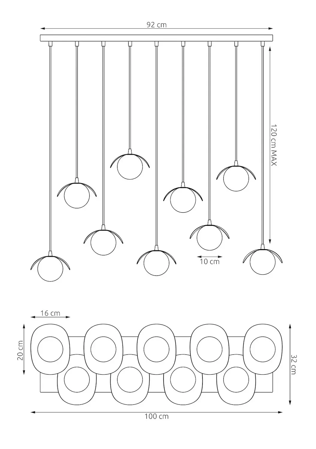 Lampa wisząca metalowa RITUAL 9 biała - 1584/9