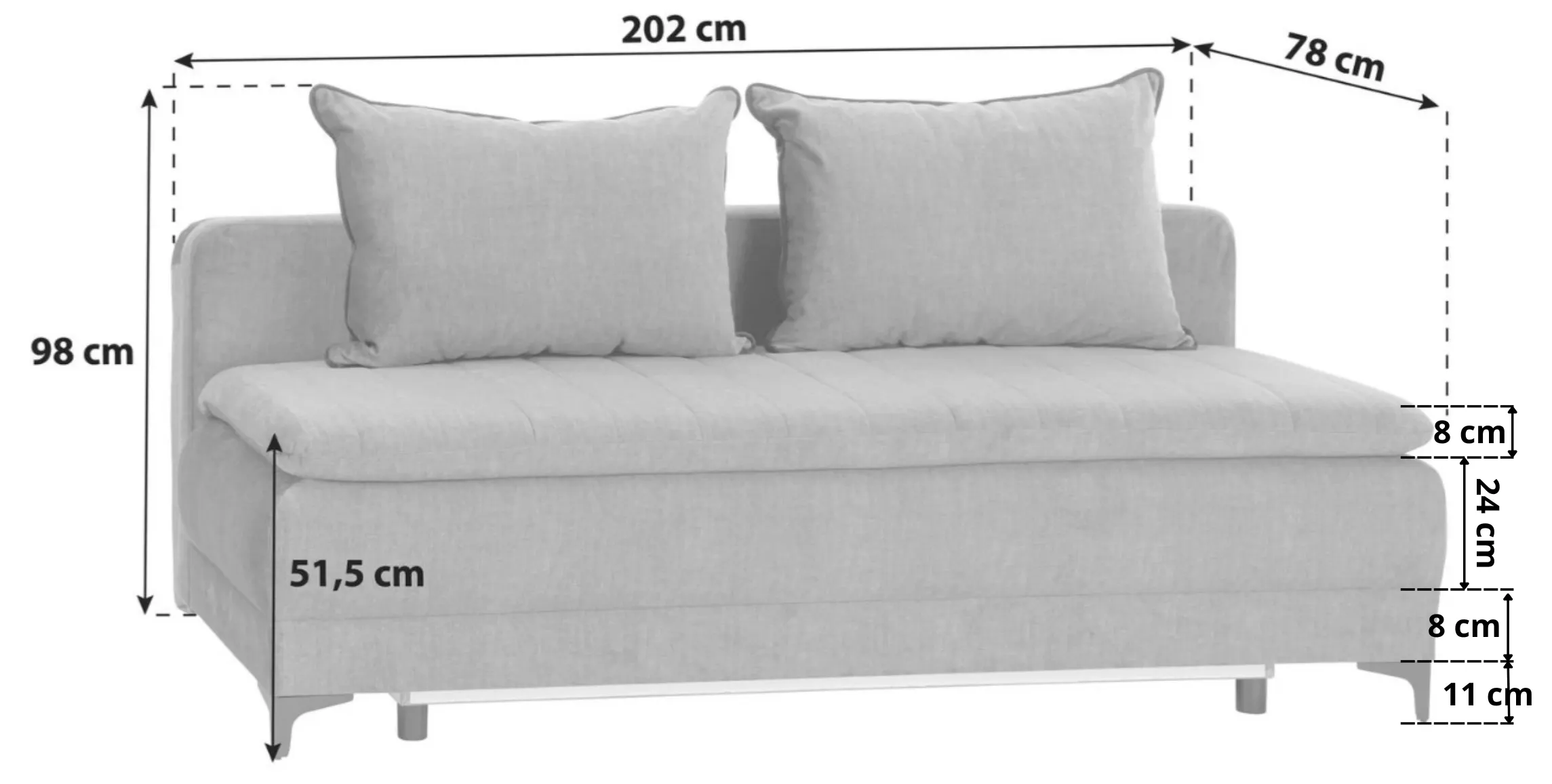Sofa rozkładana z pojemnikiem LUCA 202 cm pikowana grafitowa