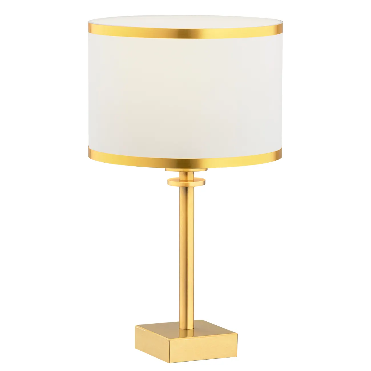 Lampa stołowa ABBANO mosiądz szczotkowany abażur śmietankowy ze złotym paskiem 38x25cm