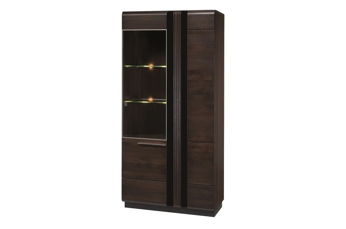 Witryna PORTI 12 2-drzwiowa drewniana dąb czekoladowy czarna 198x95x42cm Gabinet, Meble, Szafka, Urządzenie elektryczne, Lodówka