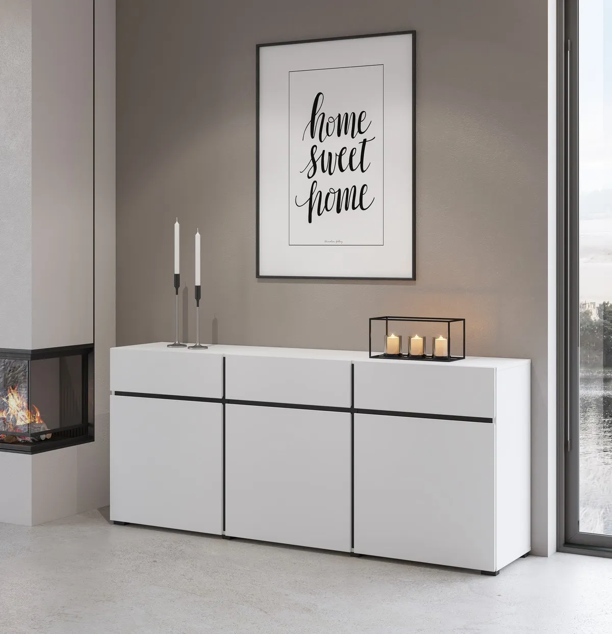 Komoda 3-drzwiowa z szufladami CROSS 180 cm biało-czarna - 249WMY43