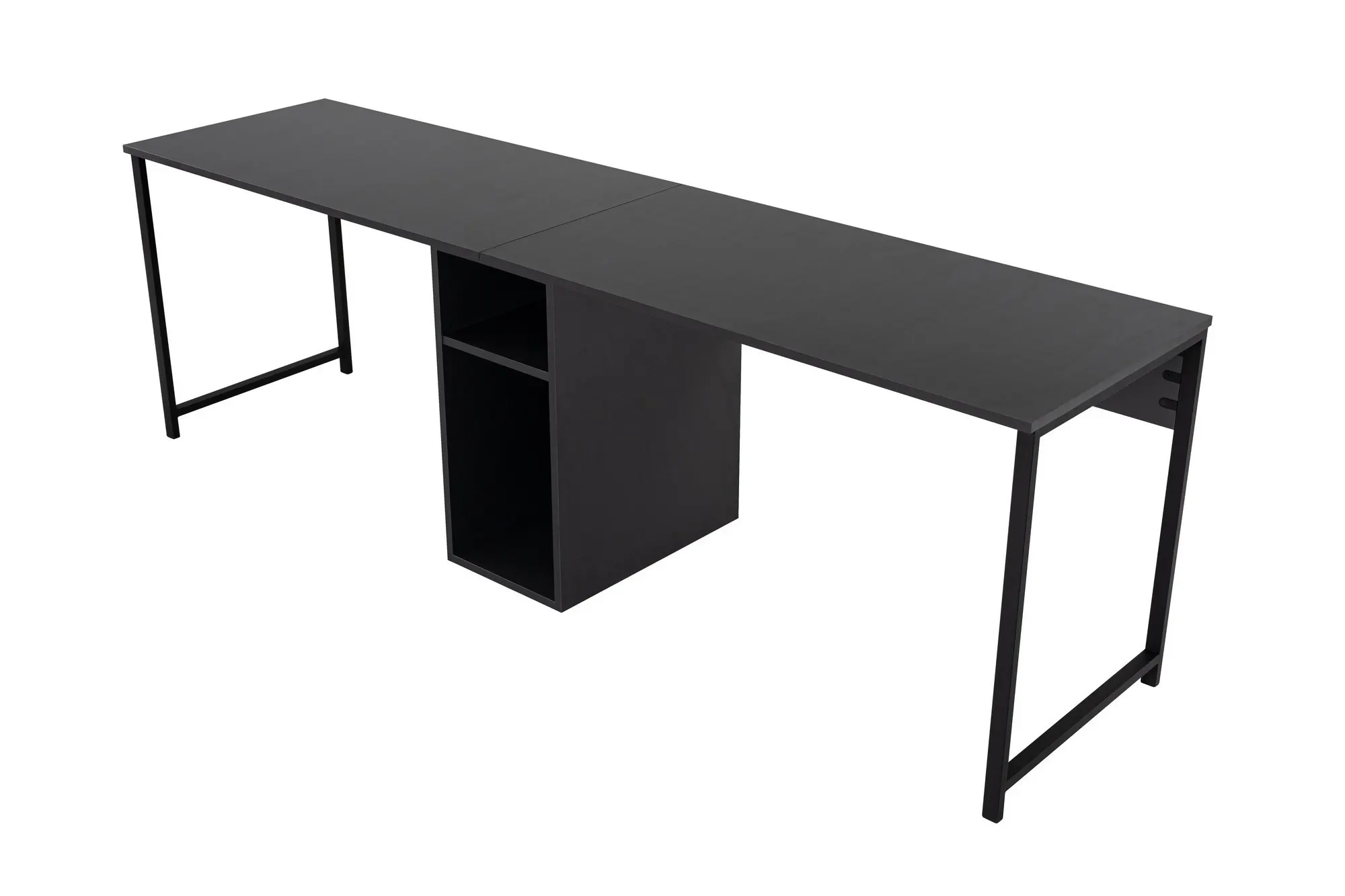 Biurko 2-osobowe z półkami TWIN 240x60 antracyt/czarne metalowe nogi