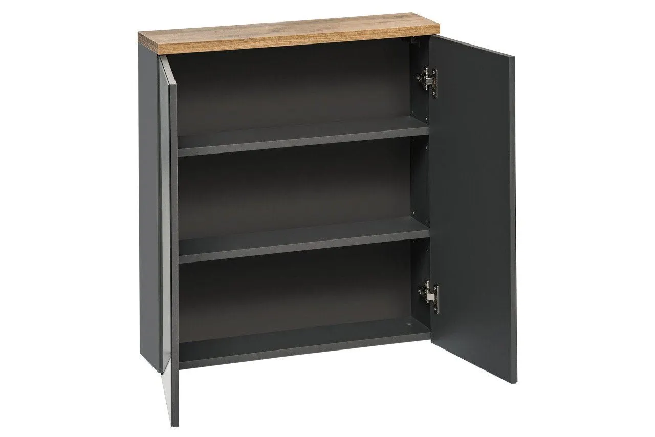 Szafka z lustrem 2-drzwiowa BALI grafitowa, efekt drewna 70x60x20cm - BALI_GRAFIT_840_FSC