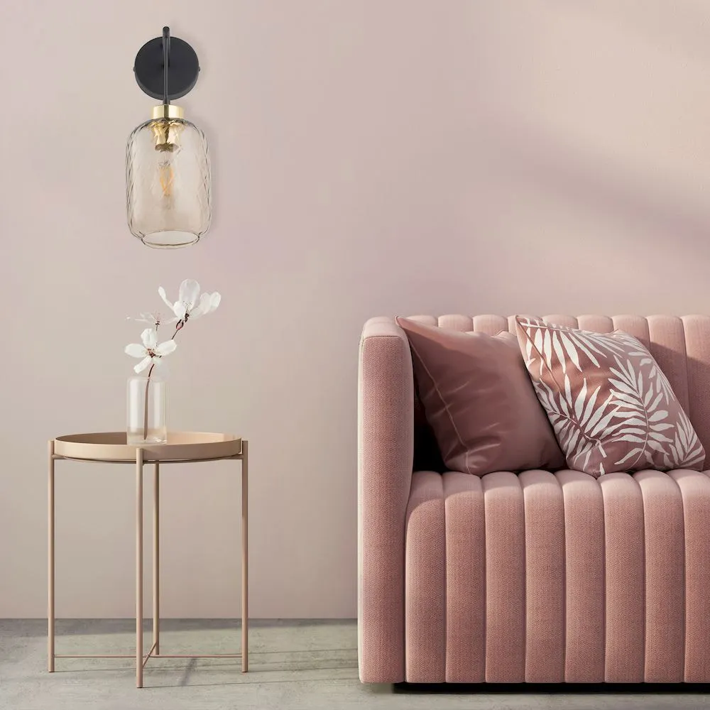 Kinkiet PESCARA czarny ze złotym elementem bursztynowy klosz 40x23x14cm - TK_6480