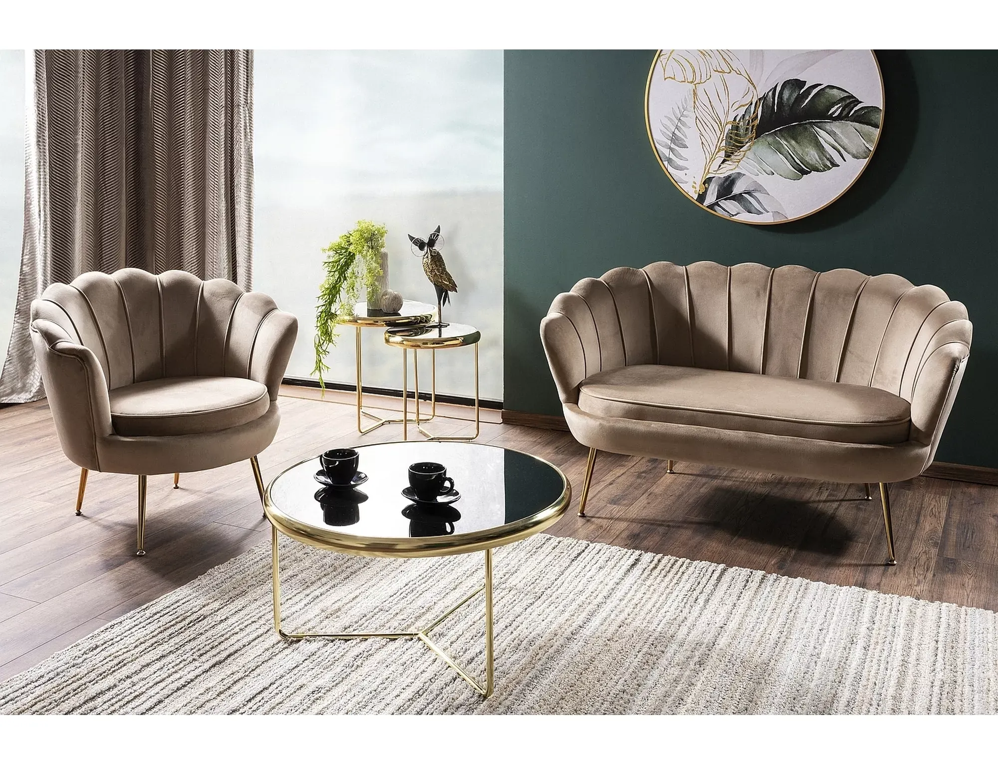 Sofa dwuosobowa CAMELLIA 2 VELVET Bluvel 28 beżowy złoty - CAMELLIAV2BEZL