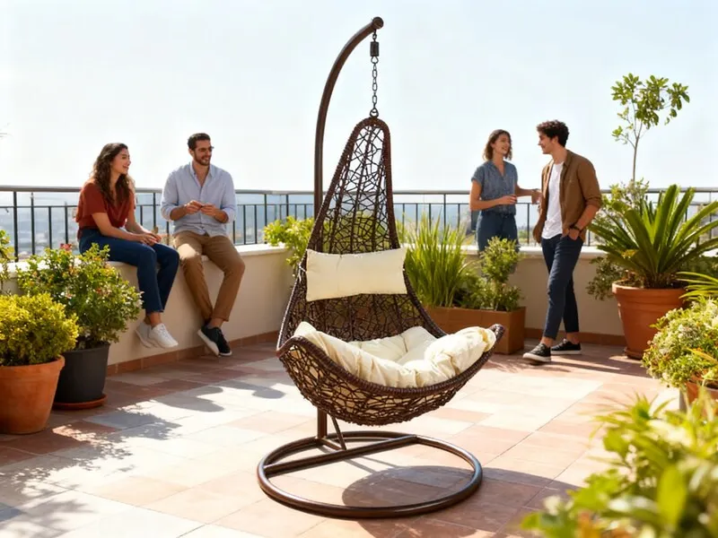 hanging chair, outdoor, patio, rattan, cushion